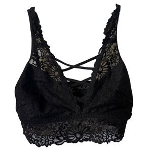 PINK by Victoria's Secret Black Lace Strappy Bra/Bralette Top, Size Small
